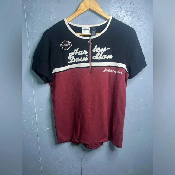 Harley Davidson Burgundy and Black Zip Up
Colorblock Tee - Picture 1 of 3